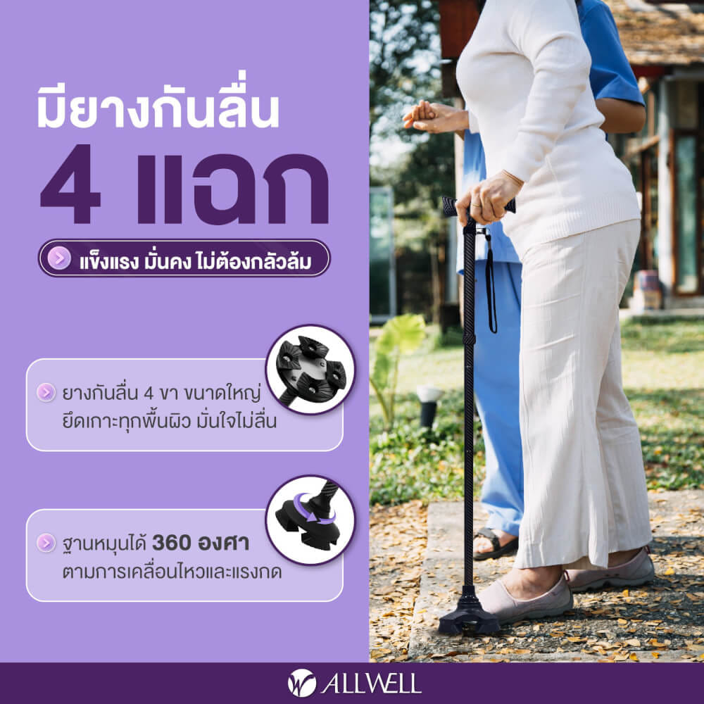 ไม้เท้าช่วยพยุง ALLWELL รุ่น GOWALK4 สีดำ ปรับระดับได้_2